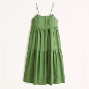 Abercrombie & Fitch Green Tiered Trapeze Midi Dress